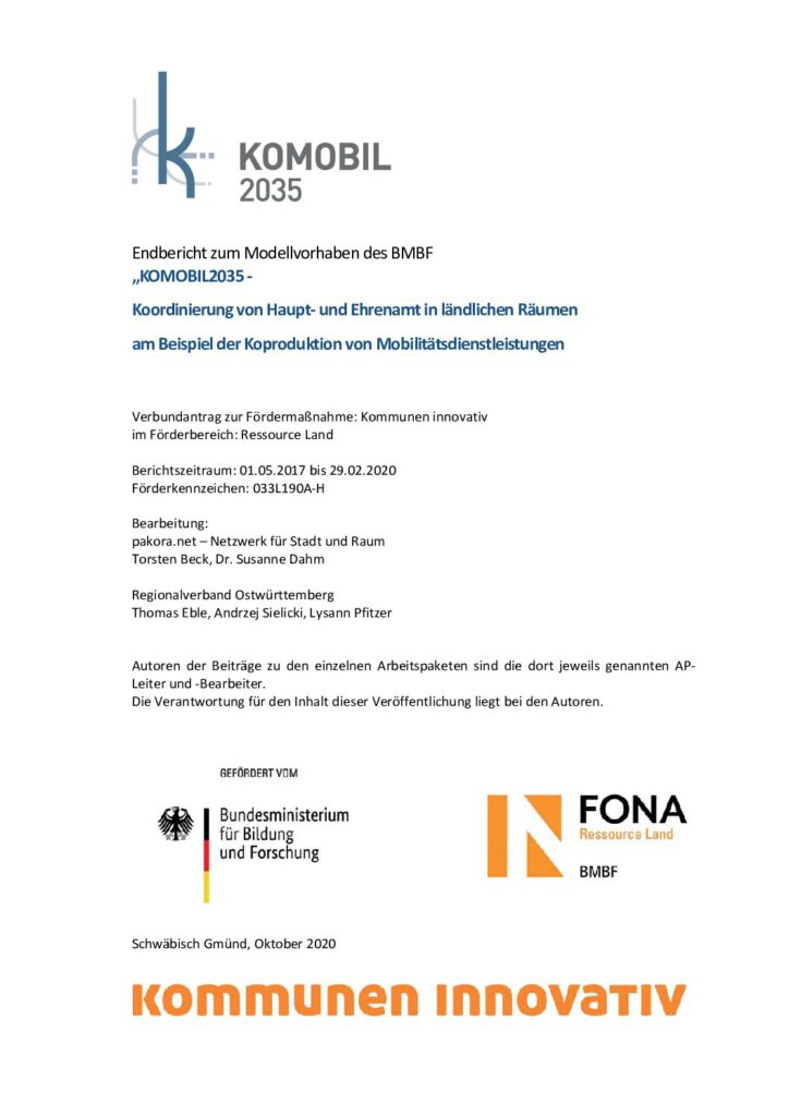 KOMOBIL2035 – Koordinierung von Haupt- und Ehrenamt im ländlichen Räumen am Beispiel der Koproduktion von Mobilitätsdienstleistungen 